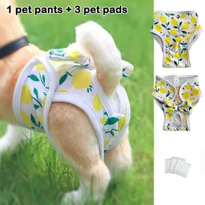 Reusable Pet Diaper Set, Includes 3 Washable Dog Pads, Adjustable Waistband, Breathable Polyester Underwear for Female Dogs, Butterfly Design, Breathable Material