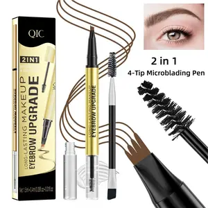 Nectarbellis Waterproof Microblading Eyebrow Pen,2in1 Eyebrow Pencil with Styling Brush,4-Tip Micro-Fork Applicator for Women Natural Looking Brows Daily Use Soft Glam,Long-Lasting Smudge-Proof Brow Makeup Accessories Tool Gift,Easy to Use Cosmetic Smooth