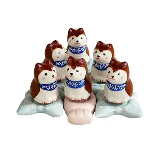 Handmade Ceramic Shiba Inu Figurine with Spinner - Adorable Dog Figurine for Home Decor