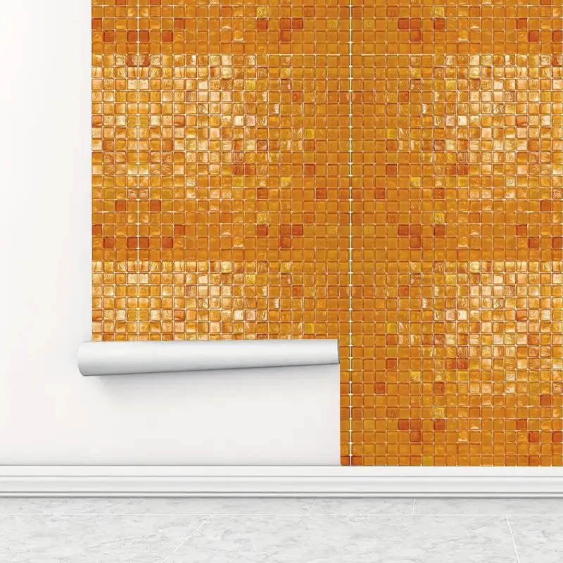 Orange Mosaic Tile Pattern Self-adhesive Wallpaper, Waterproof Removable Wallpaper, Furniture Refurbishment Wallpaper, Aesthetic Wallpaper