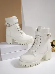 Classic Women's Lace-Up Ankle Boots, Thick Sole, Side Zipper, Comfortable Fashion Shoes for Daily Wear, Stylish Ladies Footwear