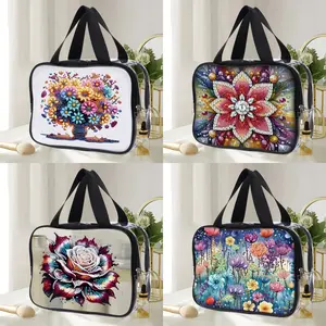 1 DIY diamond painting set toiletry bag with crystal gemstones, colorful floral patterns, multi-functional makeup bag, transparent PVC large-capacity portable storage bag, Valentine's Day, back-to-school and Thanksgiving Day, Makeup Organizer Pouch