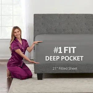 DeaLuxe Deep Pocket Queen Fitted Sheet 21 Inch Microfiber Soft Pillow Top Mattress Fit Extra Deep Pocket Fitted Sheets for High Profile Mattresses Grey DeaLuxe