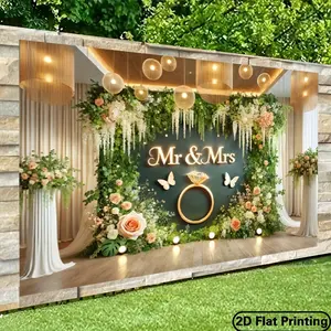 1 piece 2D flat banner, wedding backdrop for couples, polyester floral wall hanging decoration, multifunctional party banner, 8.0x6.0 feet, no power required, suitable for home, office, outdoor, and photo studio props