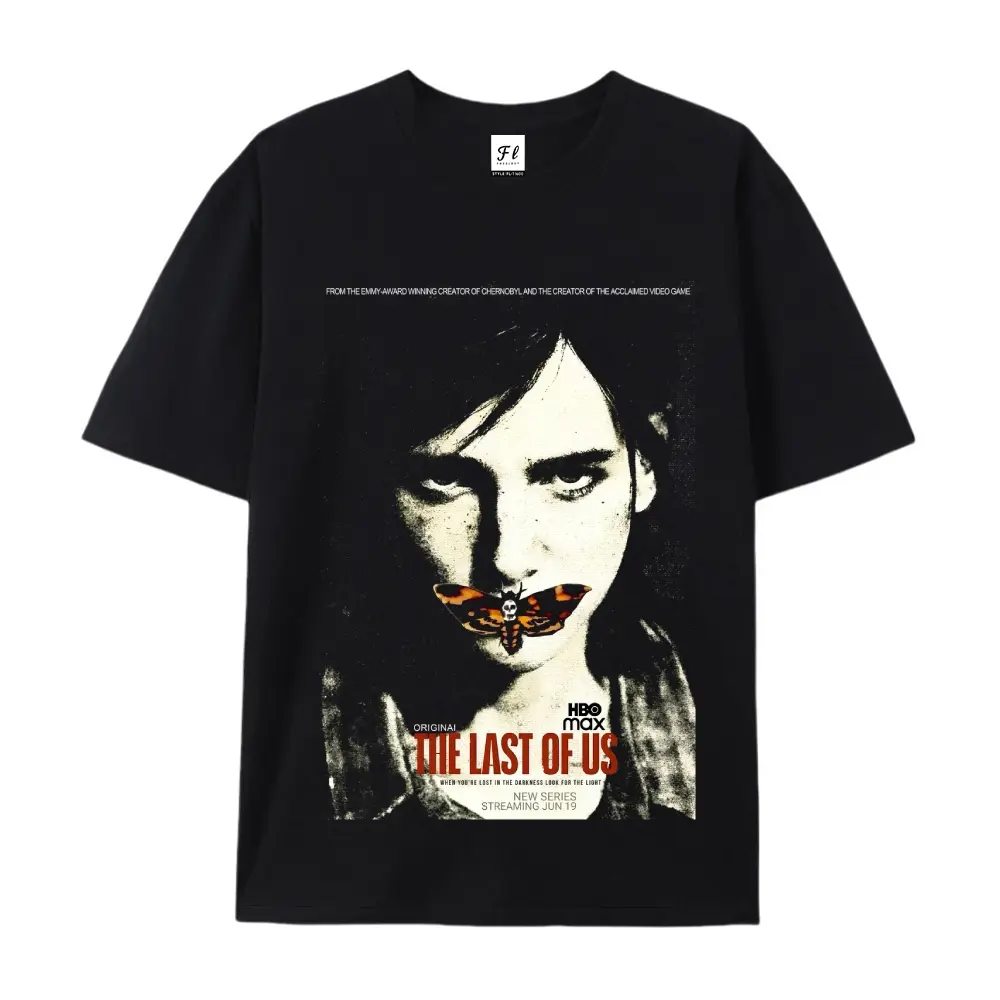 Men's The Last of Us Part 2 Moth Ellie Williams Oversized Streetwear Short-Sleeve T-Shirt, Letter Pattern Printed Top, Comfortable Fabric, Shortsleeve, Tshirt