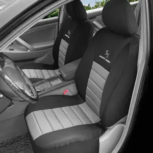 Front Row 2 Front Seats 4-Piece Set, 3D Pressed Stripe Car Seat Covers, Patchwork Color Embroidered Letter Design, Suitable for Regular Cars