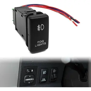 LED Fog Light Symbol Push Button Switch with Connector Wire White Backlit On/Off Kit, Compatible with Tacoma Tundra 4Runner etc