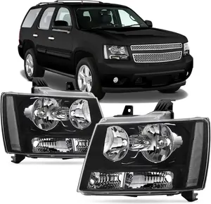 Fit For 2007-2013 Chevy Avalanche Suburban 1500 2500 Tahoe, Headlamp with Black Housing Clear Reflector