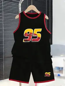 Classic Racing Print Boys' Sleeveless Set, Perfect for Cartoon Events, School Wear, Daily Outing, Kids Love Classic IPS