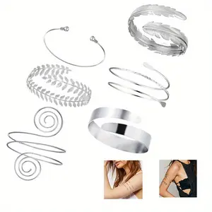 Pack of 6 Geometric Metal Punk Armlet Bracelet Set for Unconventional Elegance and Dazzling Style, Extravagant Tree Leaf, for Women Armband Set Fashion Open Bracelet Set Jewelry Accessory