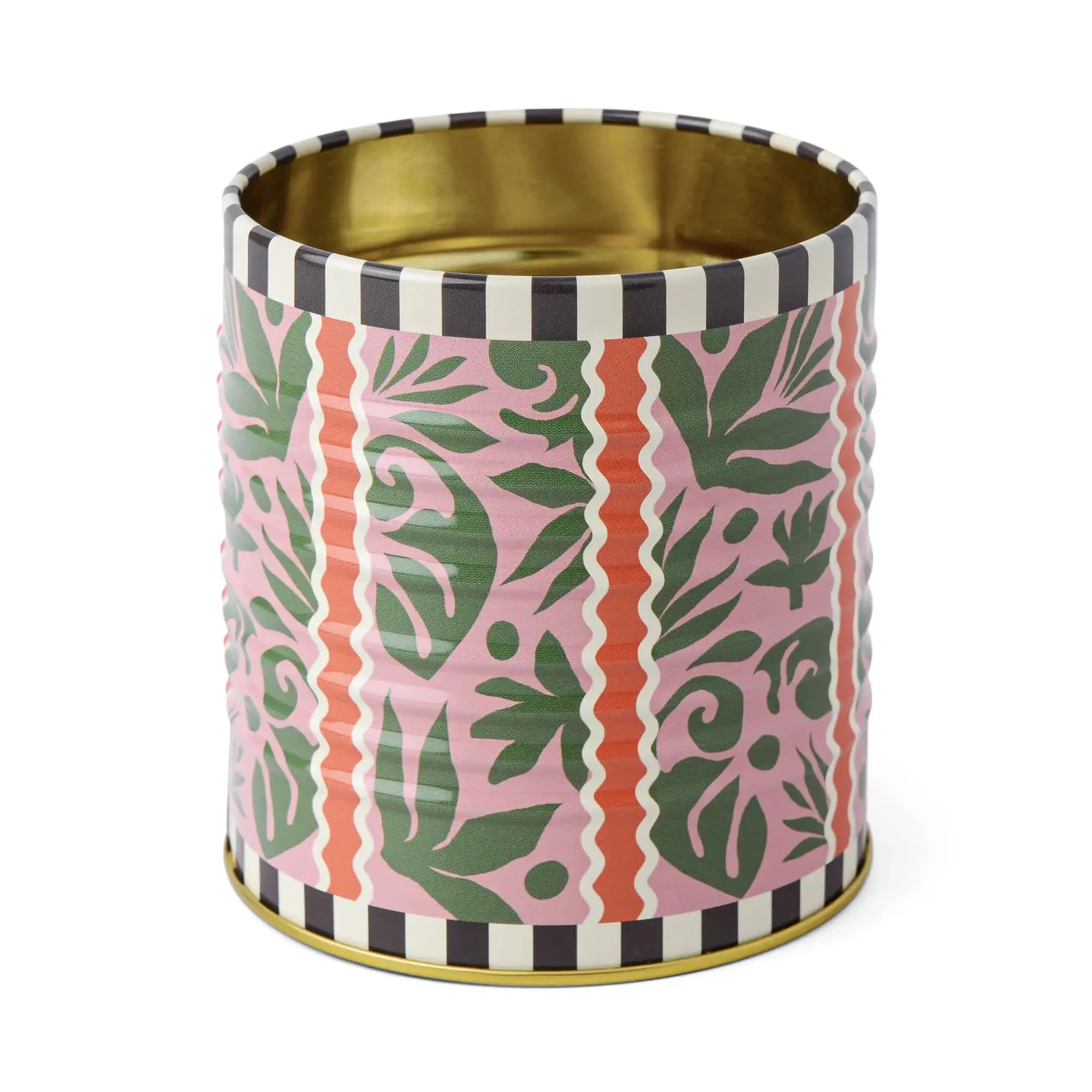 Small Metal Jungle Theme Tinplate Artwork Storage Tin - 3.35" x 3.6", Glossy Finish, Gold-Tone Interior Home Organizer Canister for Countertop Jewelry Organization