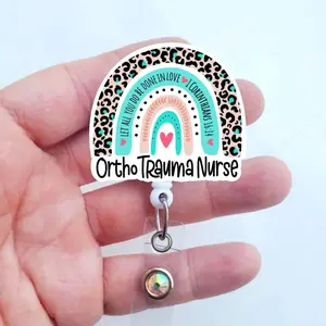 Ortho Trauma Nurse Rainbow Badge Reel, Retractable RN ID Holder for Orthopedic Staff NFV