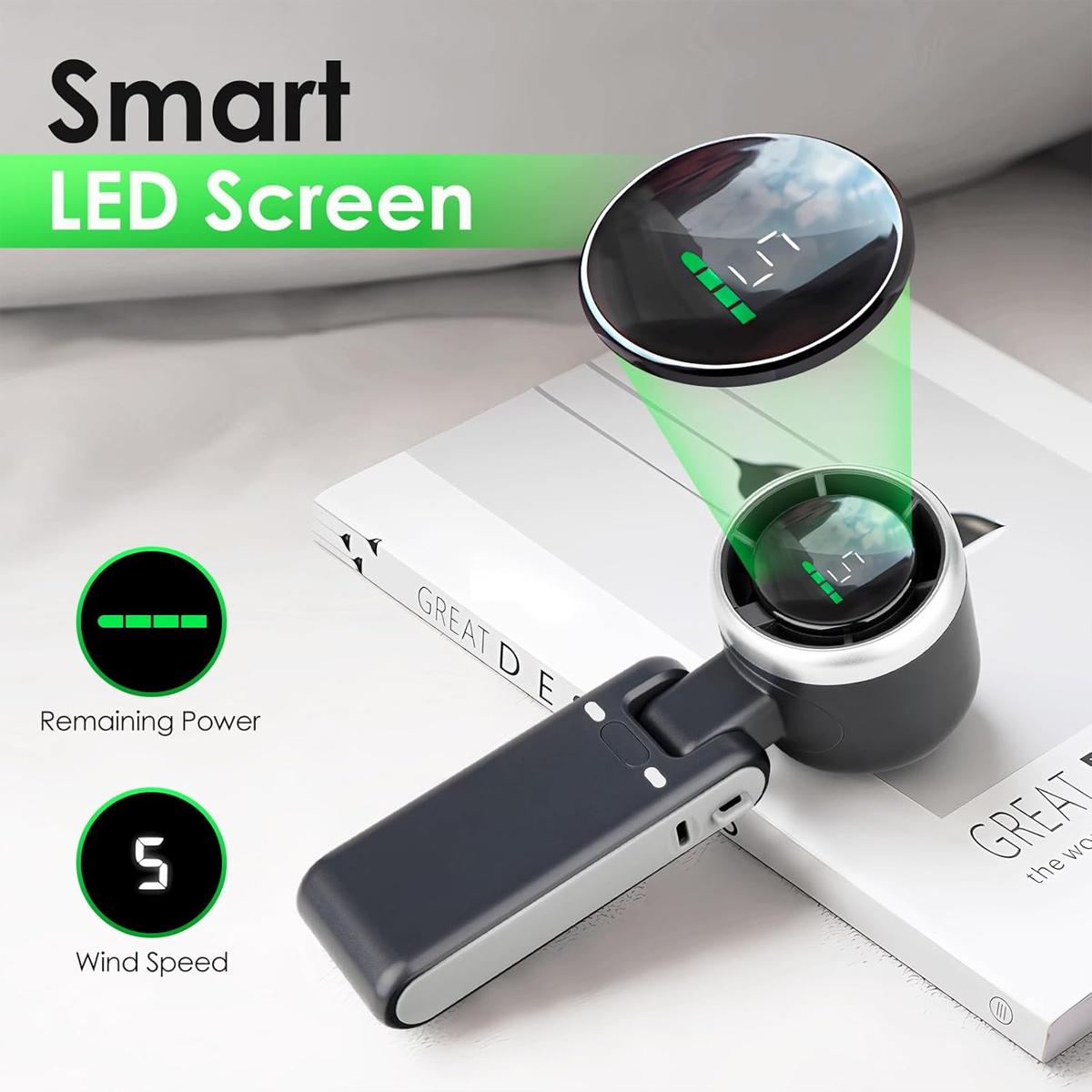 Portable Handheld Turbo Fan, 5-speed Wind Speed Fan, USB Rechargeable Travel Neck Fan, 3600mAh Battery & 15000RPM Speed, 180°Foldable with Air Turbo Tech Personal Cooling for Travel Outdoor Black Portable Handheld Turbo Fan, 5-speed Wind Speed Fan, USB Rechargeable Travel Neck Fan, 3600mAh Battery & 15000RPM Speed, 180°Foldable with Air Turbo Tech Personal Cooling for Travel Outdoor Black