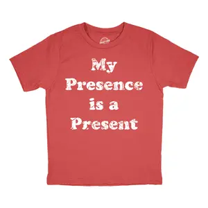 Youth Funny T Shirts My Presence Is A Present Sarcastic Xmas Gift Graphic Novelty Tee for Kids Funny T Shirts Christmas Tops for Kid Novelty Tees for Kids Red -