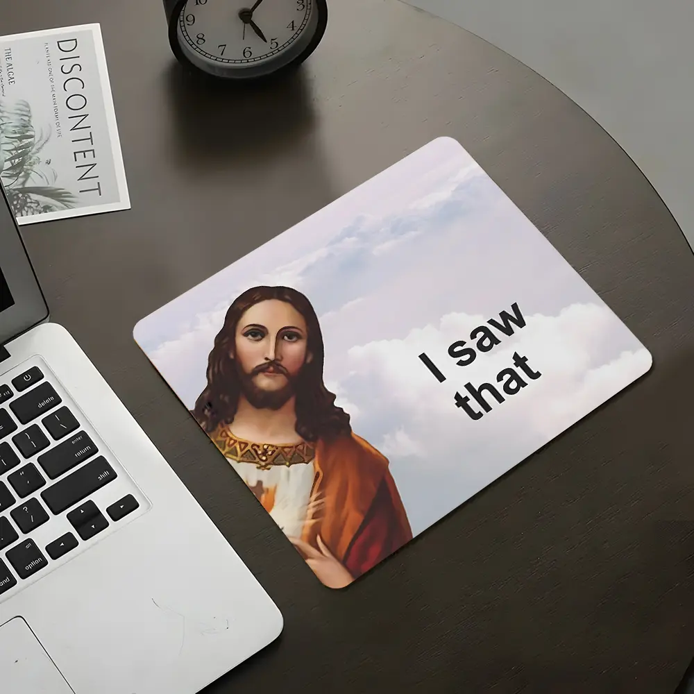 God's I Saw That Square Gaming Mouse Pad, Made for gaming, Desktop Decorative Protective Pad, Rubber Anti-slip Lockedge Work Pad, Small Size Suitable for Laptop, Desktop Computer Games, Work, Lettering, Desktop Accessory Gaming Mousepad