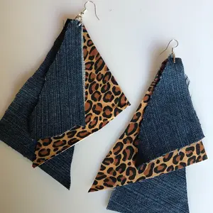 Denim and Cheetah Earrings 5-6”