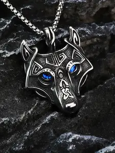 Viking Wolf Head Pendant Necklace for Men, Stainless Steel Chain, Nordic Mythology Jewelry, Unique Bold Style Aesthetic Fashion Accessory, Perfect Gift Idea