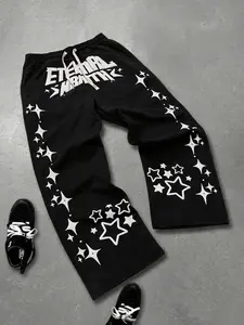 Men's Streetwear Life Cross Star Straight Leg Sport Pants, Drawstring Fashion Trendy Simple High-End Casual Outdoor Youth Holiday Campus Comfortable