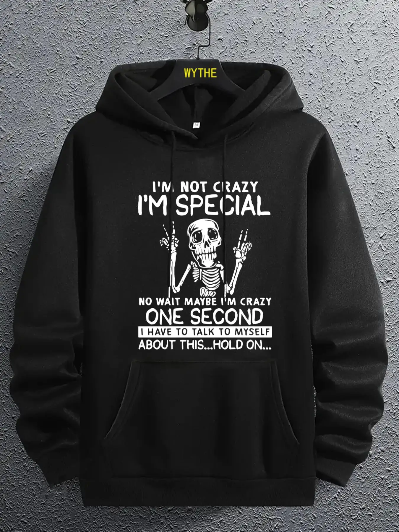 Unisex Men's Skeleton & Letter Print Drawstring Pocket Hoodie, Regular Fit Casual Soft Comfy Long Sleeve Hooded Top for Fall, Men's Clothes for Daily