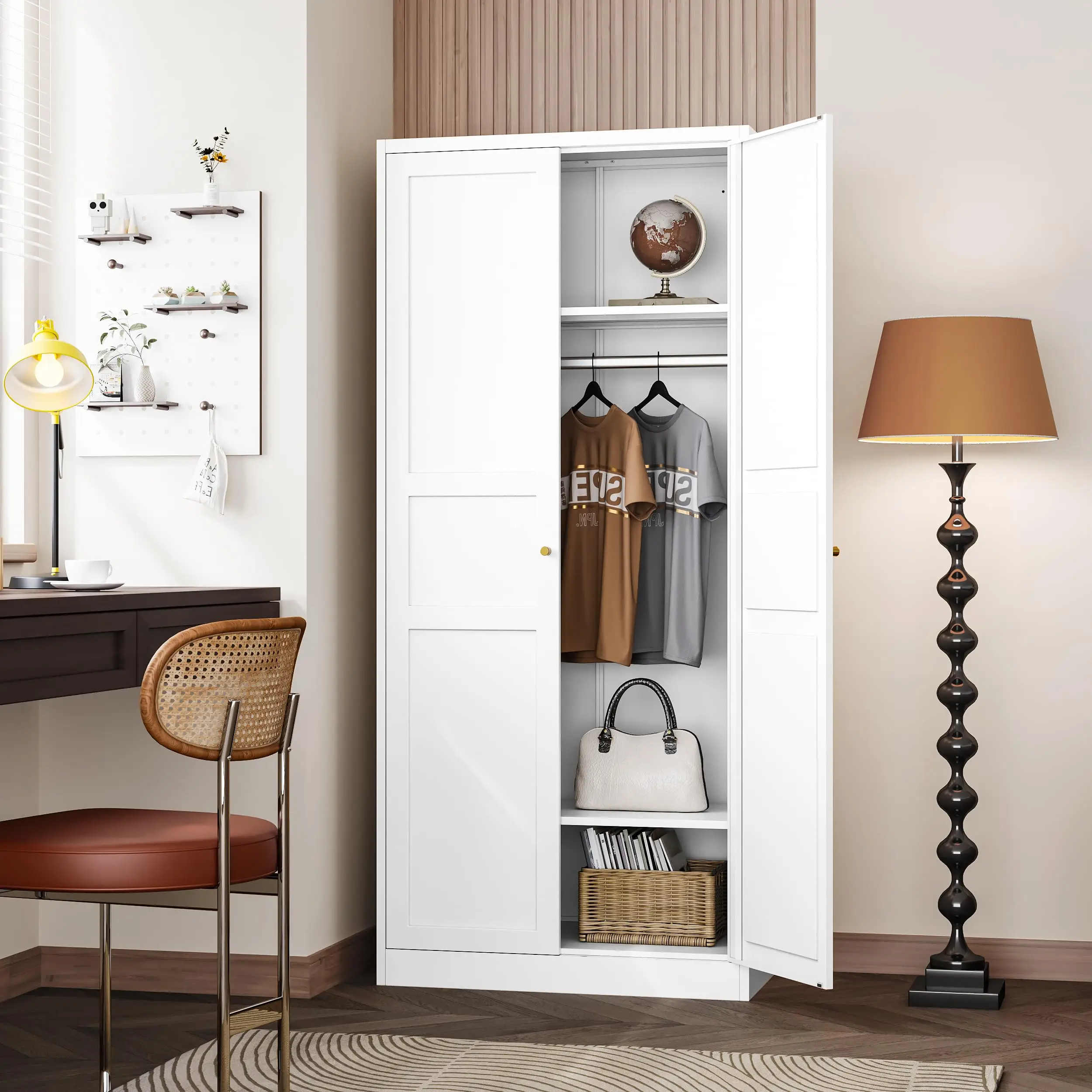 Letaya Wardrobe Armoire Closet,72" H Metal Storage White Cabinet with Adjustable Shelves and Hanging Rod,Bedroom Armoire Cabinet Clothes Organizer c