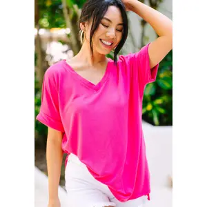 Make Your Life Easy Fuchsia Pink V-neck Top