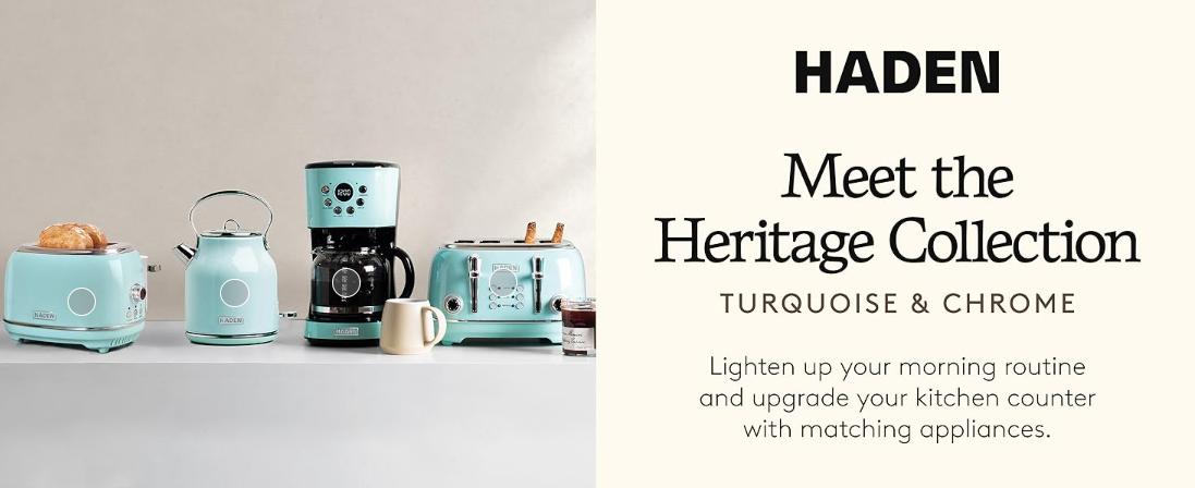 Haden Heritage 4-Slice Wide Slot Stainless Steel Body Retro Toaster, Turquoise