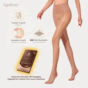 Agerose Women's High-Waisted 10D Seamless Shimmer Sheer Tights - Silk-Like, Glossy Nylon, Silky Spandex Stretchy Legwear, Elegant, Dressy, Basic - Chocolate Gift Box for Graduation Gifting (Body Fitted, Comfortable Stretchy Tights)