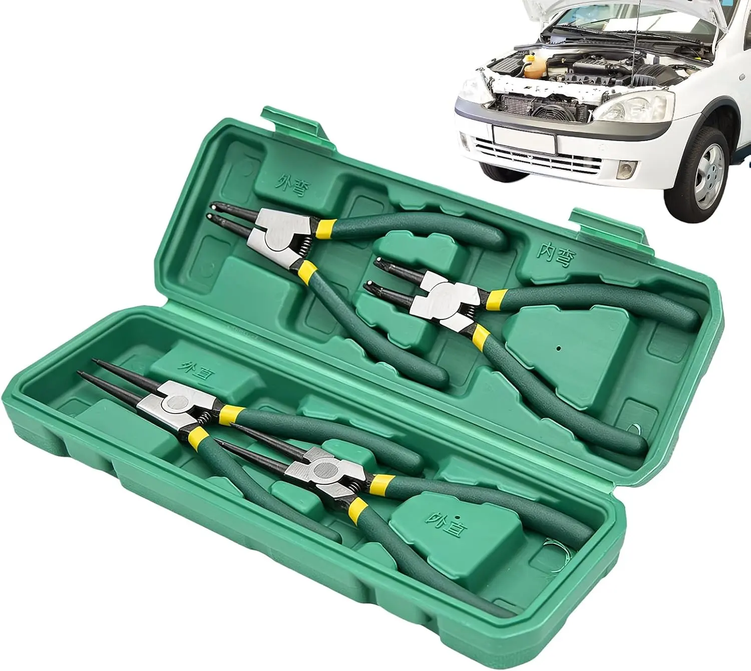Heavy Duty 4Pc Multi Function Pliers Set - Internal & External Retaining Ring Circlip Snap Hand Tools for Bend/Straighten, Metal Construction, Portable with Storage Box, Versatile Use