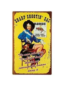 8x12 Rustic Metal Rodeo Gal Garage Plaque - Vintage Tin Sign, Rustic Farmhouse Decoration, Living Room Decor, Room Decor for Home Shop Wall Art
