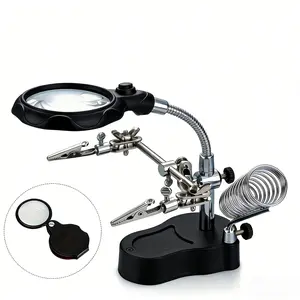 LED Clip-On Magnifying Glass with Auxiliary Clamp, Dual Clamp Repair Magnifier, Suitable for Watch Phone Motherboard Digital Device Repair