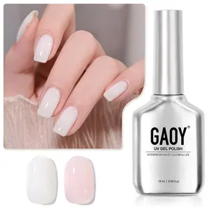 Sheer Light Pink Gel Nail Polish, 16ml 2 Colors 1352 1482 Jelly Milky White Translucent Soak Off UV Gel Polish Set for Nail Art DIY Manicure at Home, Milky Pink