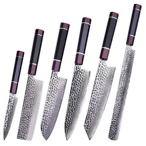 FINDKING Eternity Series 1pc Kitchen Knife with ABS sheath, Professional Japanese Chef Knife, Kiritsuke Ham Santoku Nakiri Utility Knife, 9Cr18MoV Damascus Steel Blade, Resin Octagonal Handle, for Meat, Fruits, Vegetables