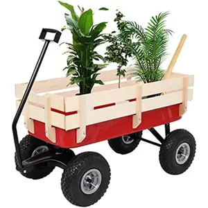 All-Terrain Outdoor Wagon For Kids With Wood Railings Steel Frame