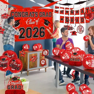 2026 Theme Graduation Decoration Set, Graduation Banner, Background Board, Balloons and Ribbons, Party Supplies for High School and University Celebrations