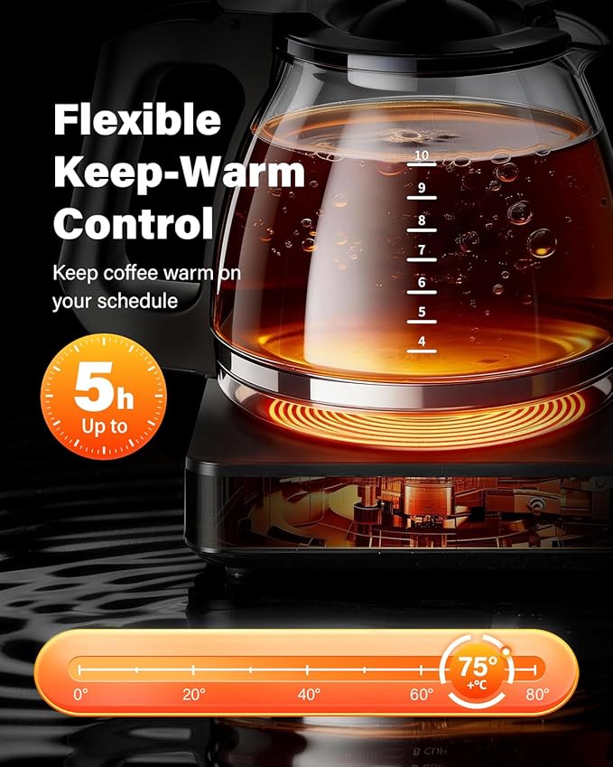 SHARDOR 10-Cup Coffee Maker, Programmable Drip Coffee Machine with 2–10 Cup Setting, Adjustable Keep-Warm Control, Removable 50oz Water Tank, Brew Strength Control & Brew Pause, Black,home essentials tiktokshopbacktoschool