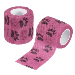 PETAXCELL Pet Wrap Bandages, 2 Inch 5 Yard Self Adhesive Bandage Wrap, Pet Non-Woven Tape First Aid Cohesive Gauze, (Pink/Paw, 2pcs) / Intended for Dog/Cat/Bird/Legs/Paws/Wound