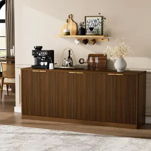 [Bellemave] 67-Inch Modern Wavy Sideboard, Curved Contour Design Storage Cabinet, 6-Door Cabinet with Storage Function, Suitable for Kitchen, Bedroom, Living Room
