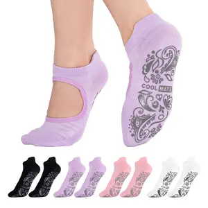 4 Pairs CoolMate Pilates Socks with Grips for Women, Yoga Socks, Crew Non Slip Women for Barre, Pilates Gifts (Mandala Black/White/Light Purple/Pink)