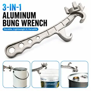 3-in-1 Aluminum Drum Wrench – Heavy Duty Bung & Bucket Lid Opener Tool for 5 Gallon Pails and 55 Gallon Steel Drums, Non-Sparking Multi-Function Cap Remover