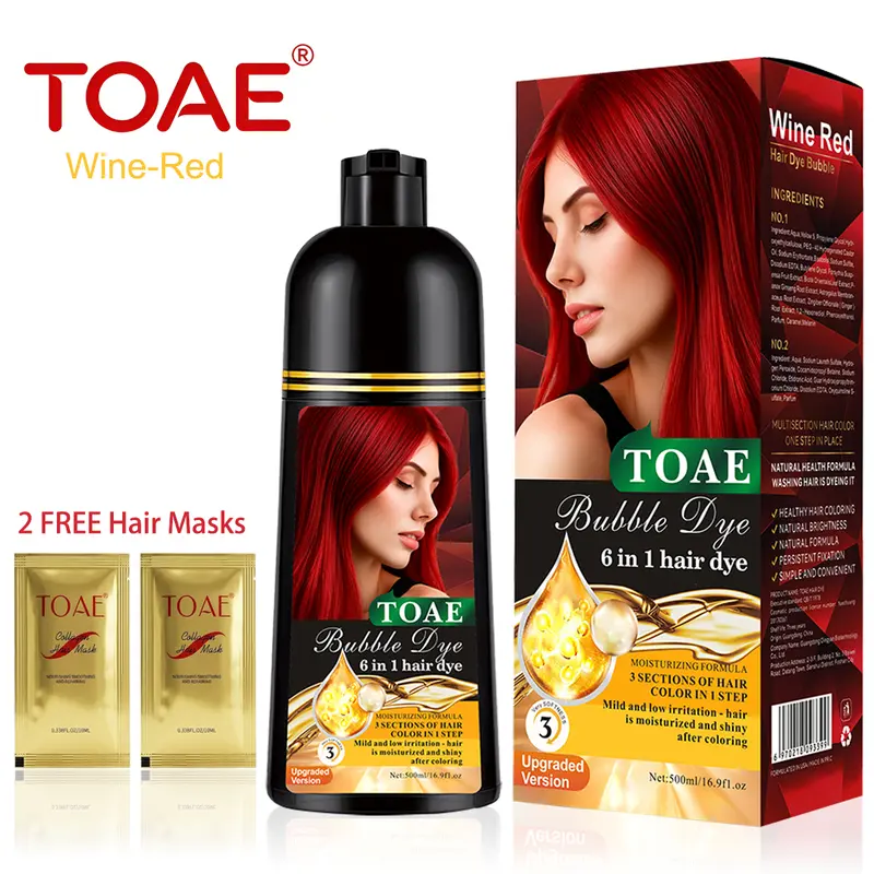 TOAE 2026 Upgraded 6-In-1 Formula Liquid Herbal Hair Dye Shampoo (500ml), Argan Oil Haircare for Women/Men, Gentle Plant-Based No Bleach Hair Color, Gray Coverage, 5-7 Weeks Long-Lasting, Scalp Nourishing, Conditioning, Salon Use (Wine Red), 4 Shades