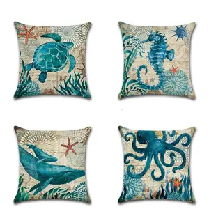 Marine Life Linen Throw Pillow Covers 18x18 Inch Set of 4 Home Decorations gift decorative throw pillow cover