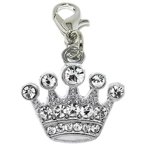 Sexy Sparkles Clip on Crown Dangle Charm Pendant – Rhinestone Crown Design, Compatible with European Clip on Charm Jewelry, Includes Lobster Clasp