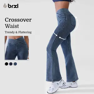 BRXL High Waisted Bootcut Flare Denim Jeans for Women - Crossover Waist & Illusion Pocket Design with Functional Back Pockets & Comfort Stretch Fabric#TikTokMadeMeBuyIt #FallStyle #Streetwear #outdoorfun-2