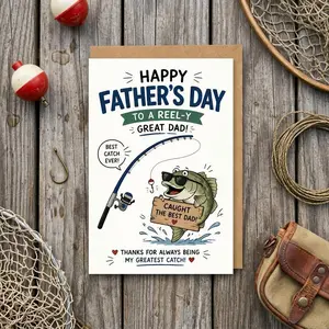 Funny Fishing Father’s Day Card, Reel Greeting Dad Card, Dad Fishing Gift, Happy Father’s Day Card from Kids, Fisherman Dad Gift Idea- TrendyGiftUSA
