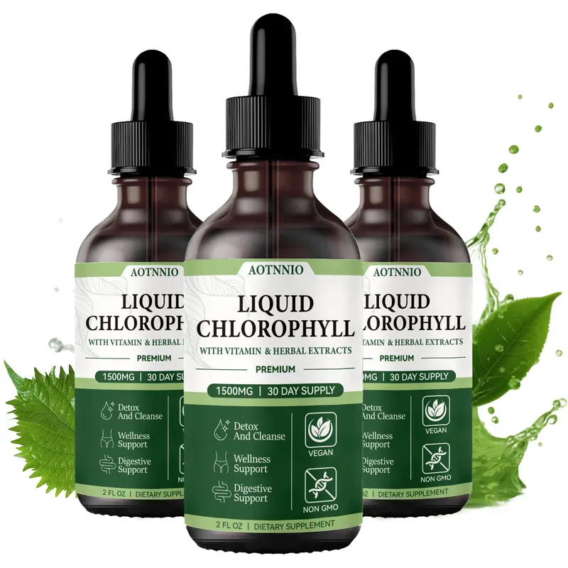 Liquid Chlorophyll Supplement - 1500 mg - 2 oz - Vegan, Non-GMO, and Gluten Free Formula - Support Natural Detoxification, Immune Health - Natural Peppermint