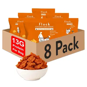 Buffalo Chicken Skin Crisps – Flock x Anchor Bar Collab | 8-Pack | High Protein, Low Carb, Low Sugar Snack | Keto and GLP-1 Friendly