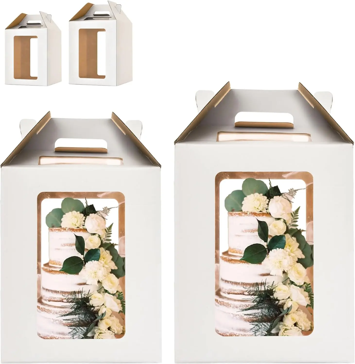 Tall Cake Boxes for Tier Cakes,10x10x12 & 12x12x14 Tiered Cake Box with window, 8in 10in 12in Tall Cake Carrier,Layer tall baking carrier,Layer tier cake boxes (2 pack)
