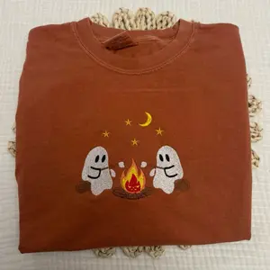 Ghosts camping embroidered SHORT SLEEVE TEE comfort colors spooky season Halloween