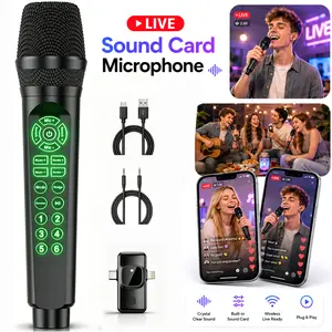 2-in-1 Handheld Microphone Live Sound Card with Bluetooth, Voice Changer, Noise Reduction & DJ Audio Mixer, Compatible with Smartphone, Android/iOS, iPhone, PC & Xbox for Live Streaming, Singing, Recording, Gaming, YouTube & TikTok