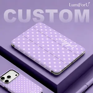 LumiForU personalized customized diy name ipad case Purple Polka Dot Customizable Flip Case, PU Cover TPU Shell with Tri-Fold Stand, Pen Slot, Shockproof, Auto Wake/Sleep for Air 11/10.9, Pro 11/12.9, 10th/9th Gen, Galaxy Tab S10+/S9+/S9/S8, Fall Back to